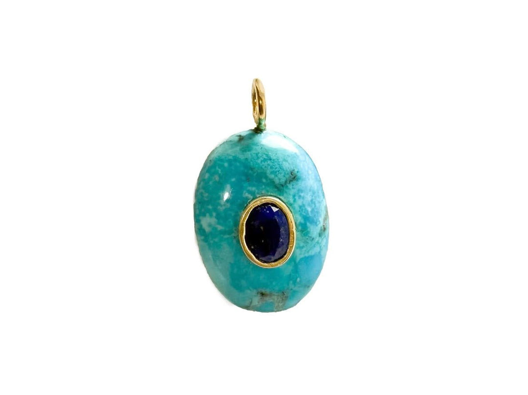 Handcarved Blue Lace Agate and Kyanite Charm