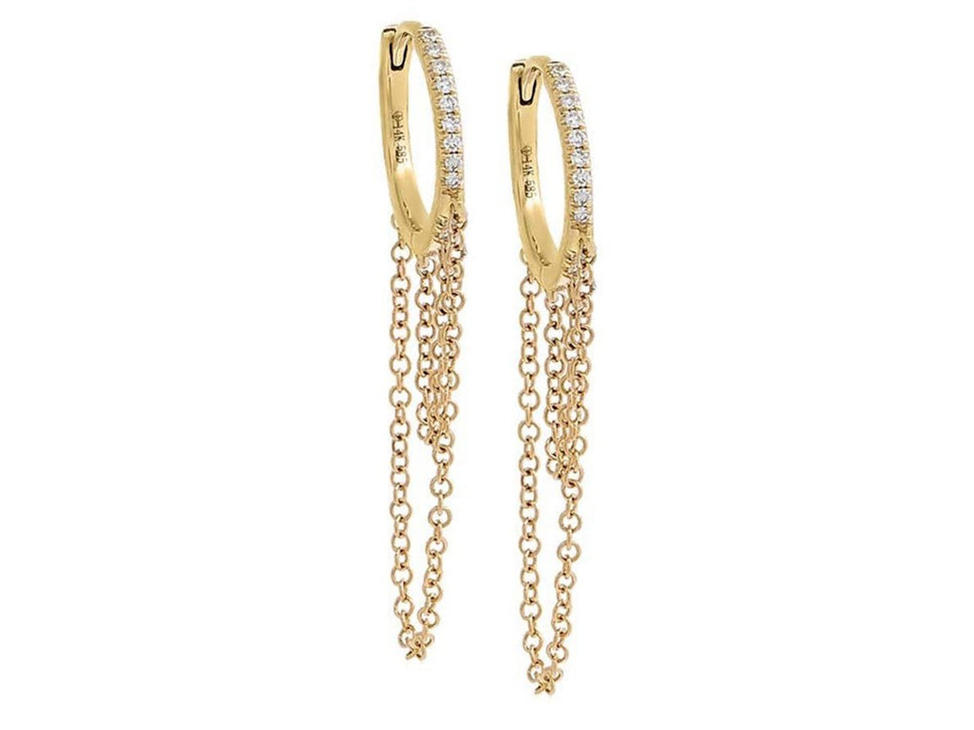 14k Diamond Huggie Chain Drop Earrings