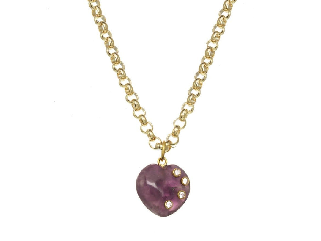 Amethyst Puffy Heart Charm Necklace