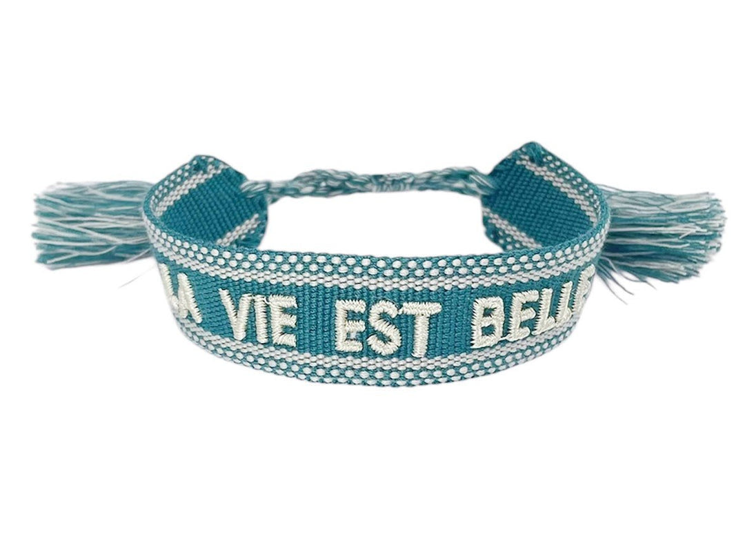 Teal La Vie Est Belle Woven Bracelet