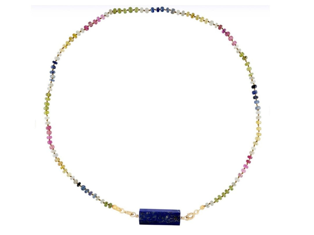 Multicolored Sapphire Necklace with Lapis Roller