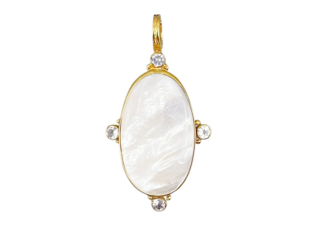 Gold and MOP Oval Charm with White Topaz