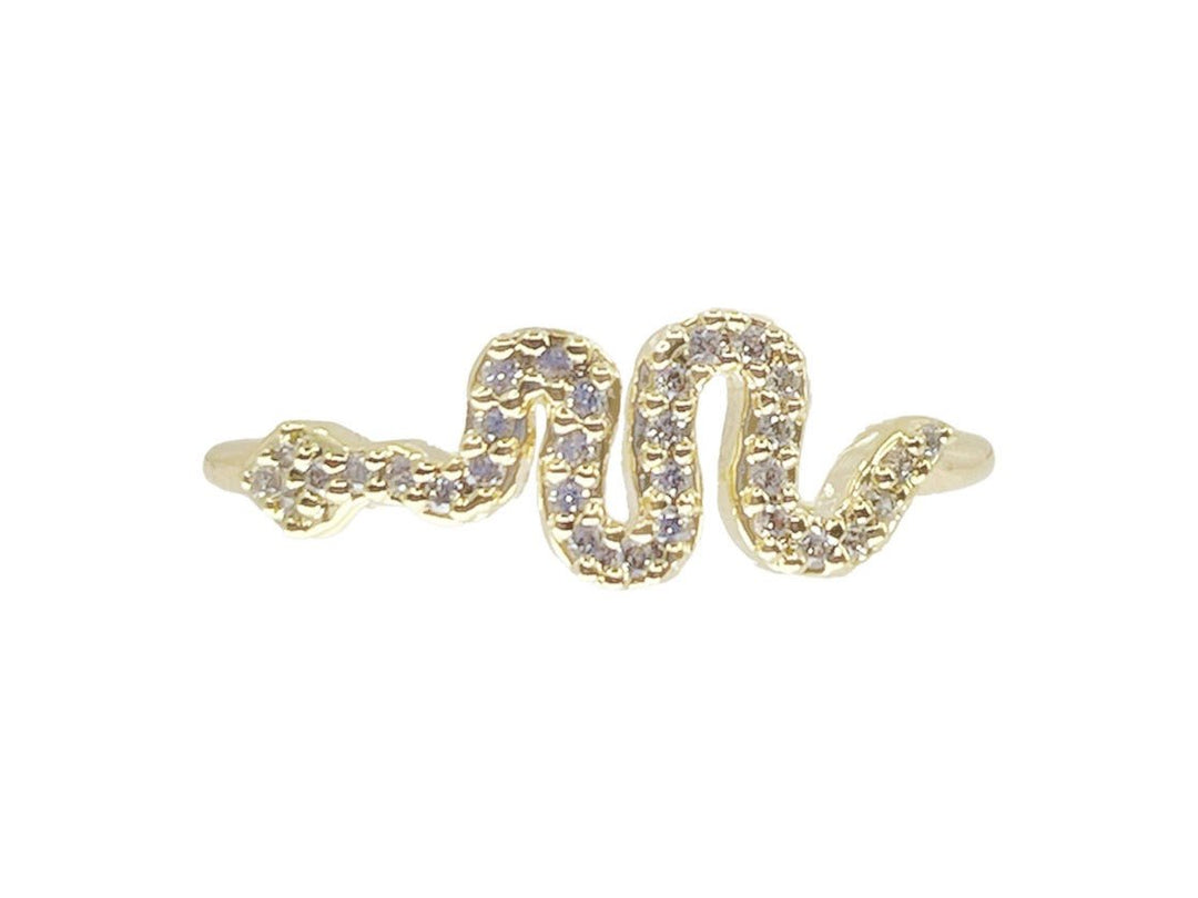 Gold Snake Ring with CZs