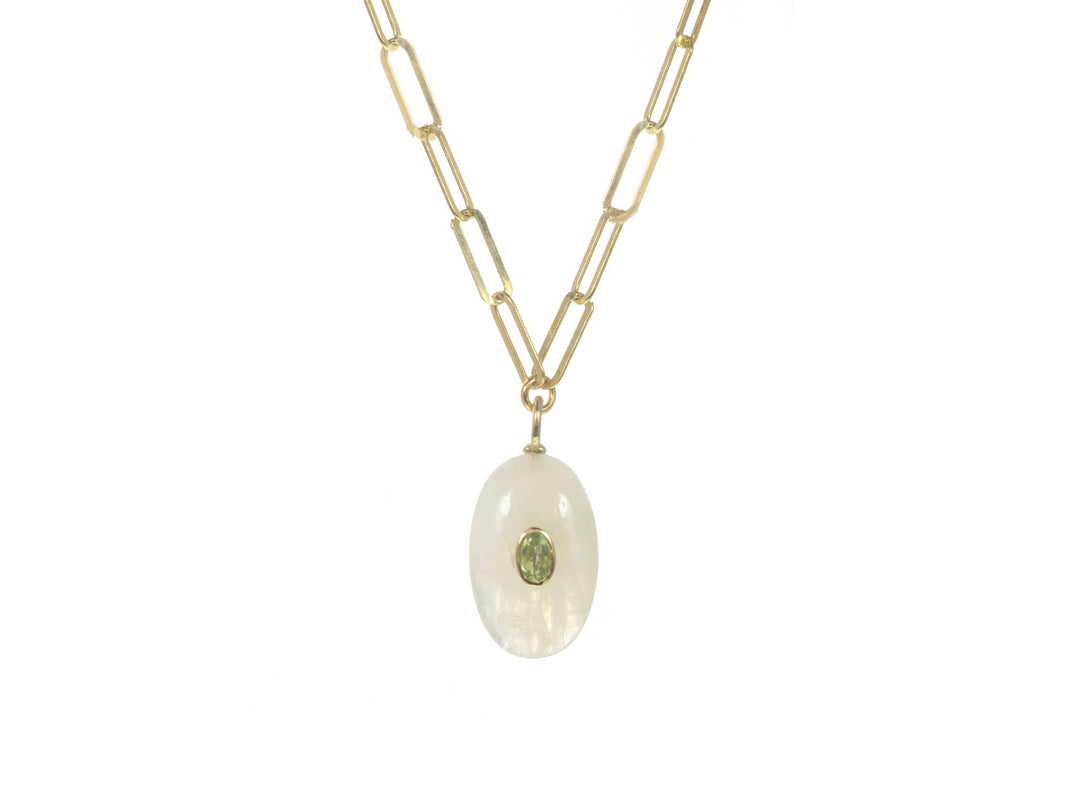 White Agate and Peridot Charm Necklace