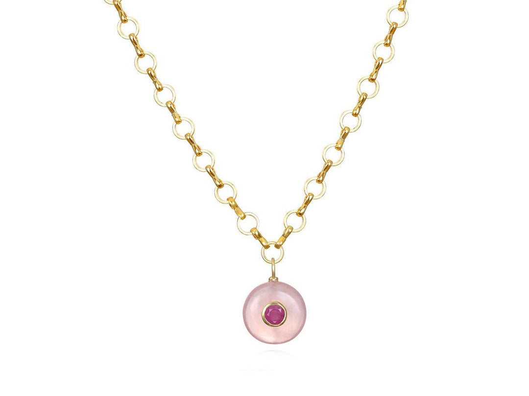 Rose Quartz and Pink Sapphire Charm Necklace