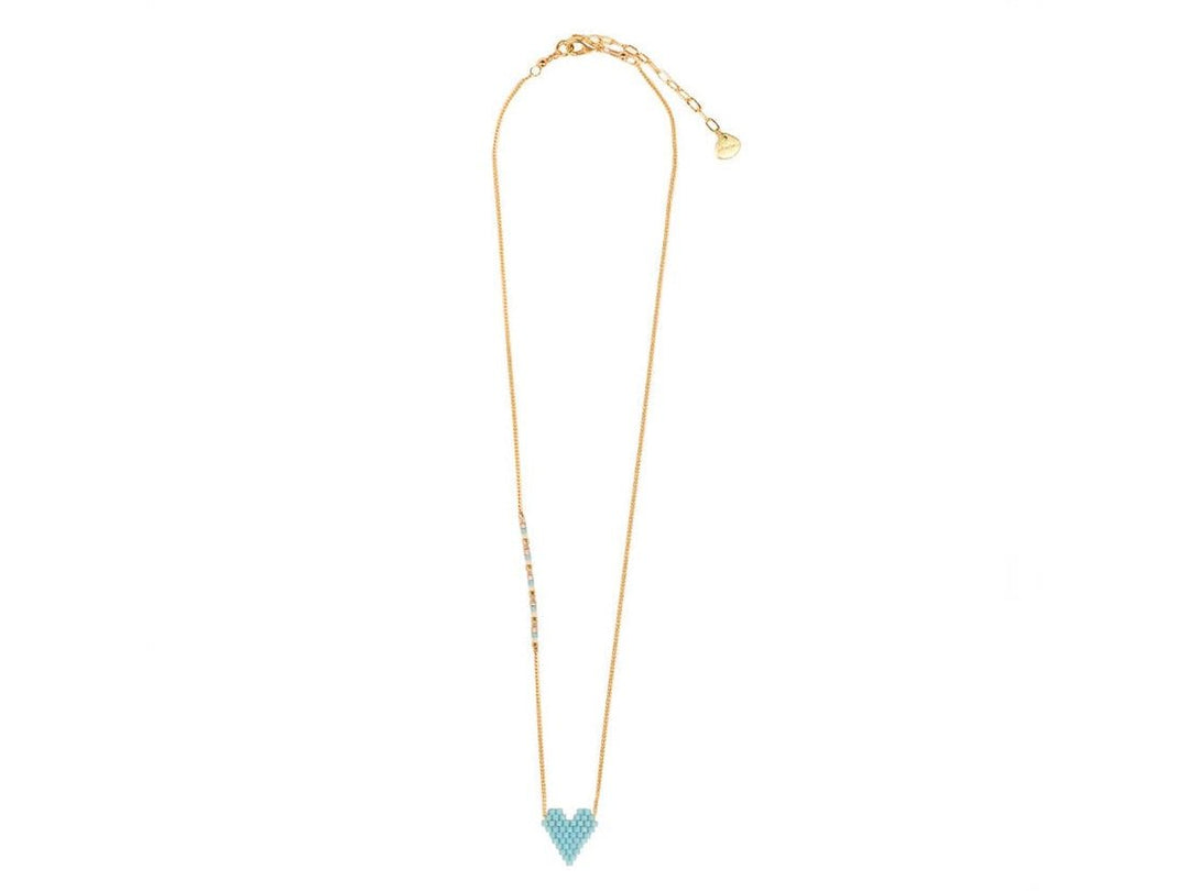 Blue Beaded Heart Necklace