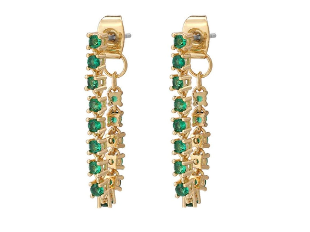 Green CZ Chain Stud Earrings