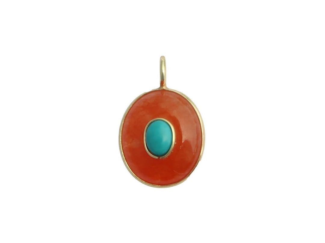 Orange Aventurine and Turquoise Oval Pendant