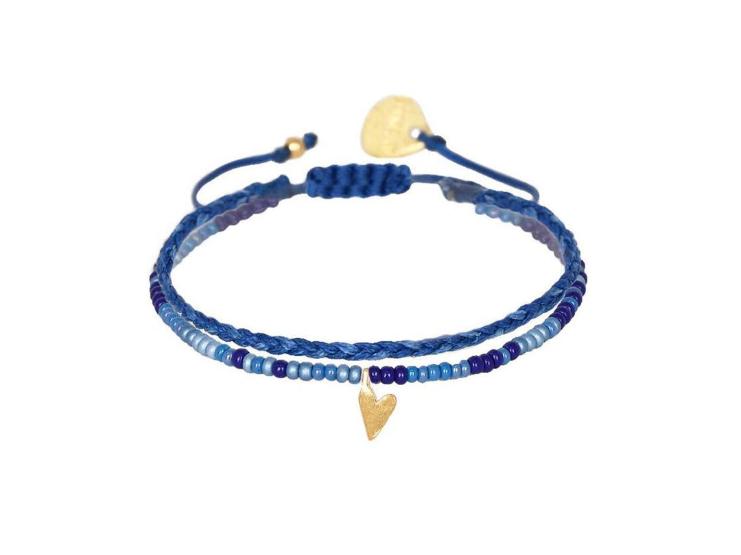 Blue Beaded Double Strand Bracelet with Tiny Heart