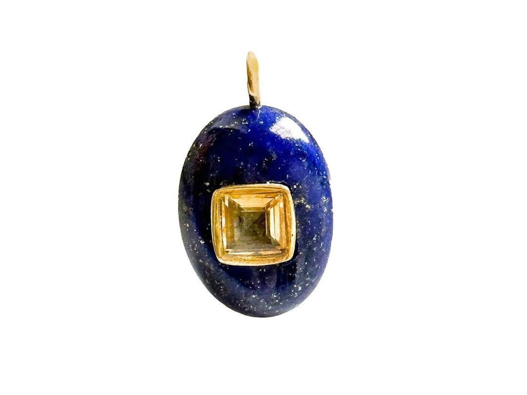 Handcarved Lapis and Citrine Charm
