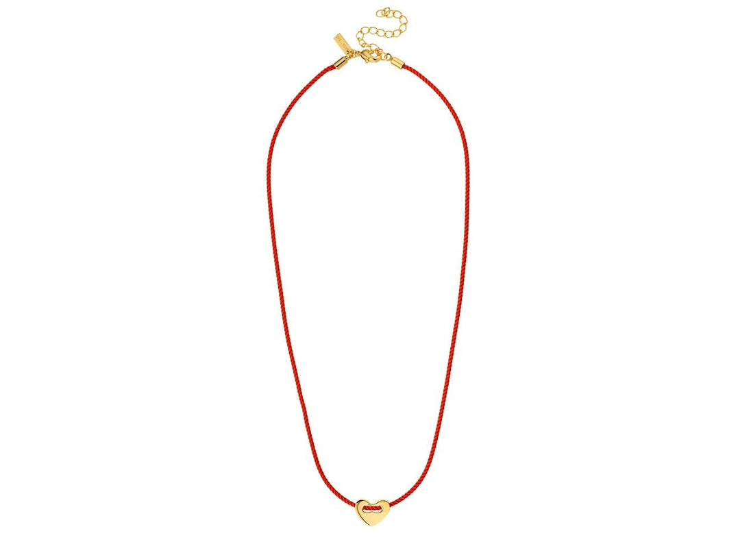 Red Cord and Heart Charm Necklace