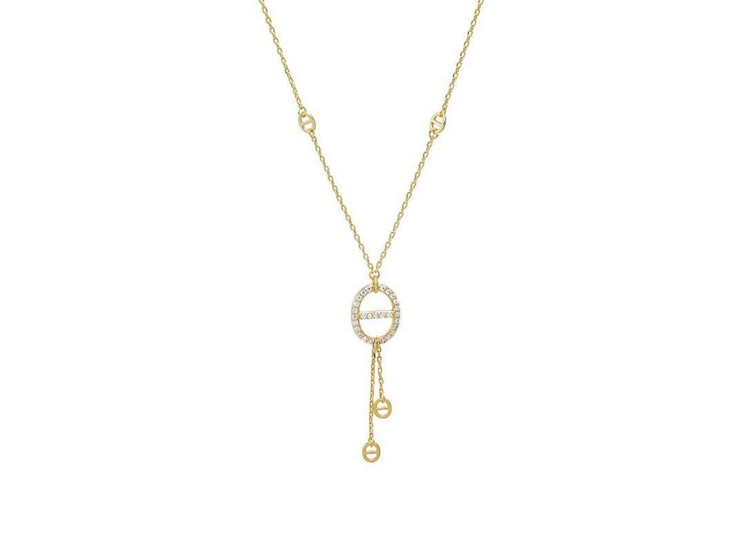 Gold Lariat Necklace with Mariner Charm and CZs