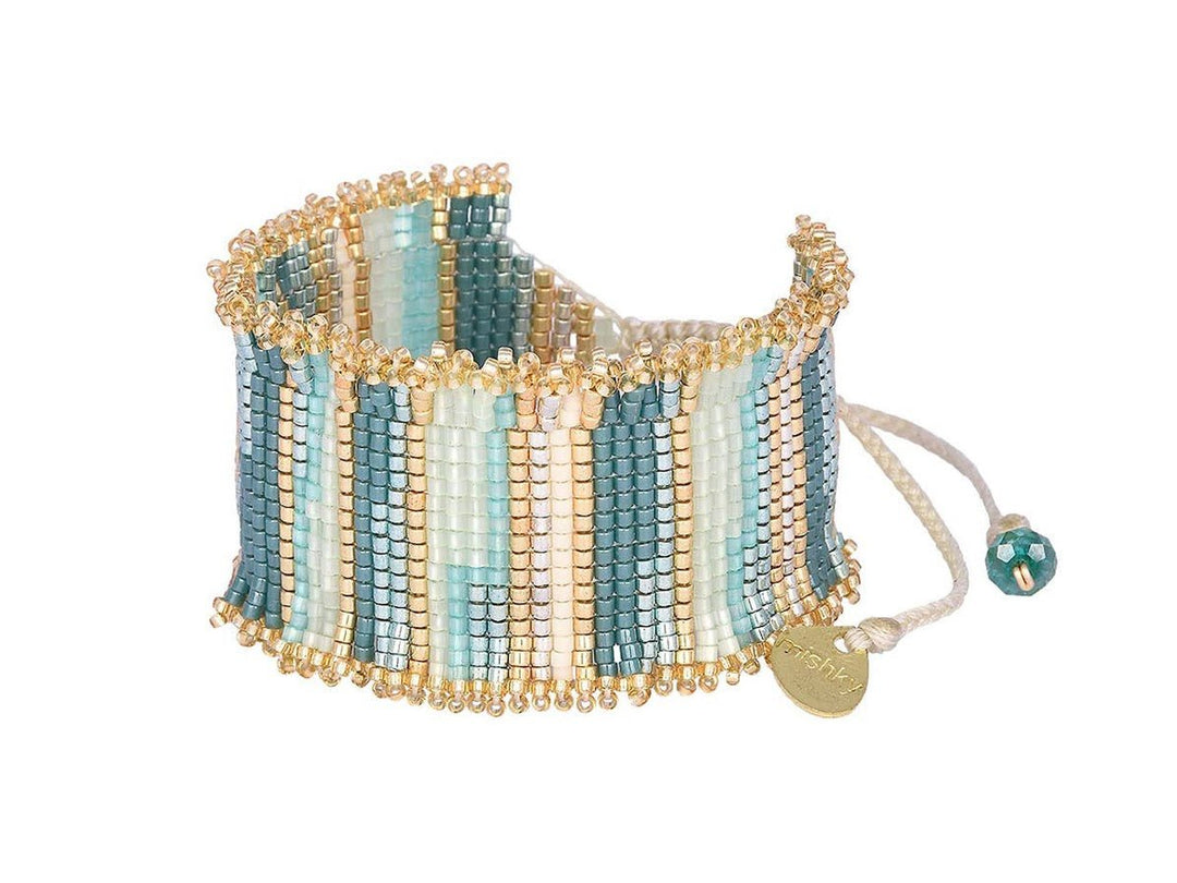 Wide Turquoise, Mint, and Gold Fringe Bracelet