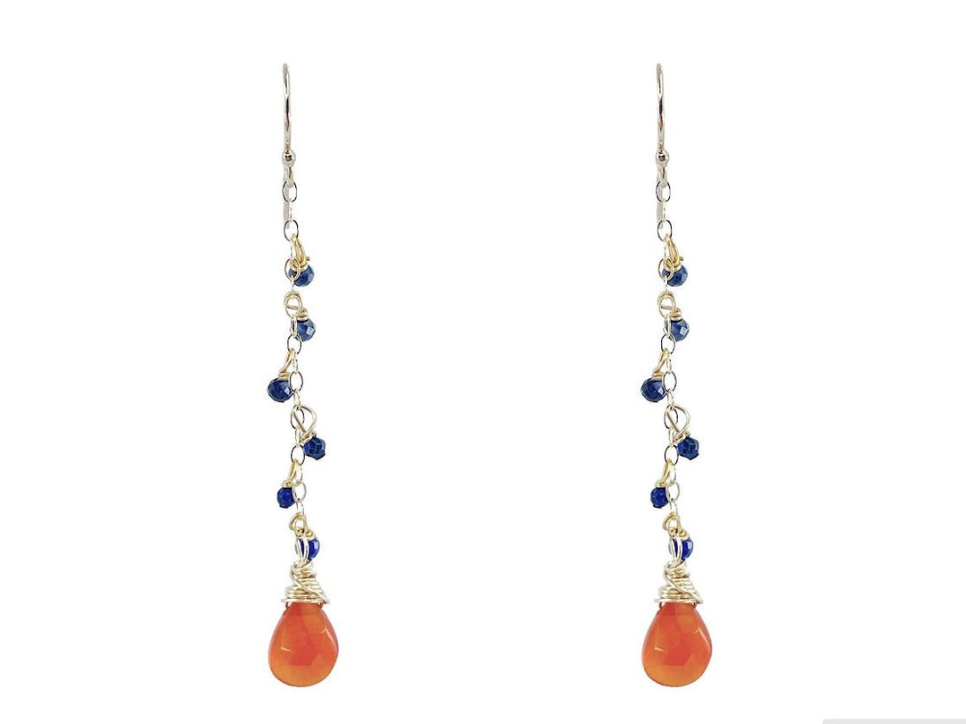 Lapis with Carnelian Drop Earrings