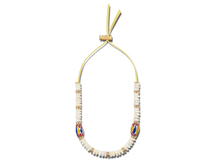 White Glass Bead and Multicolor Fluted Bead Necklace.
