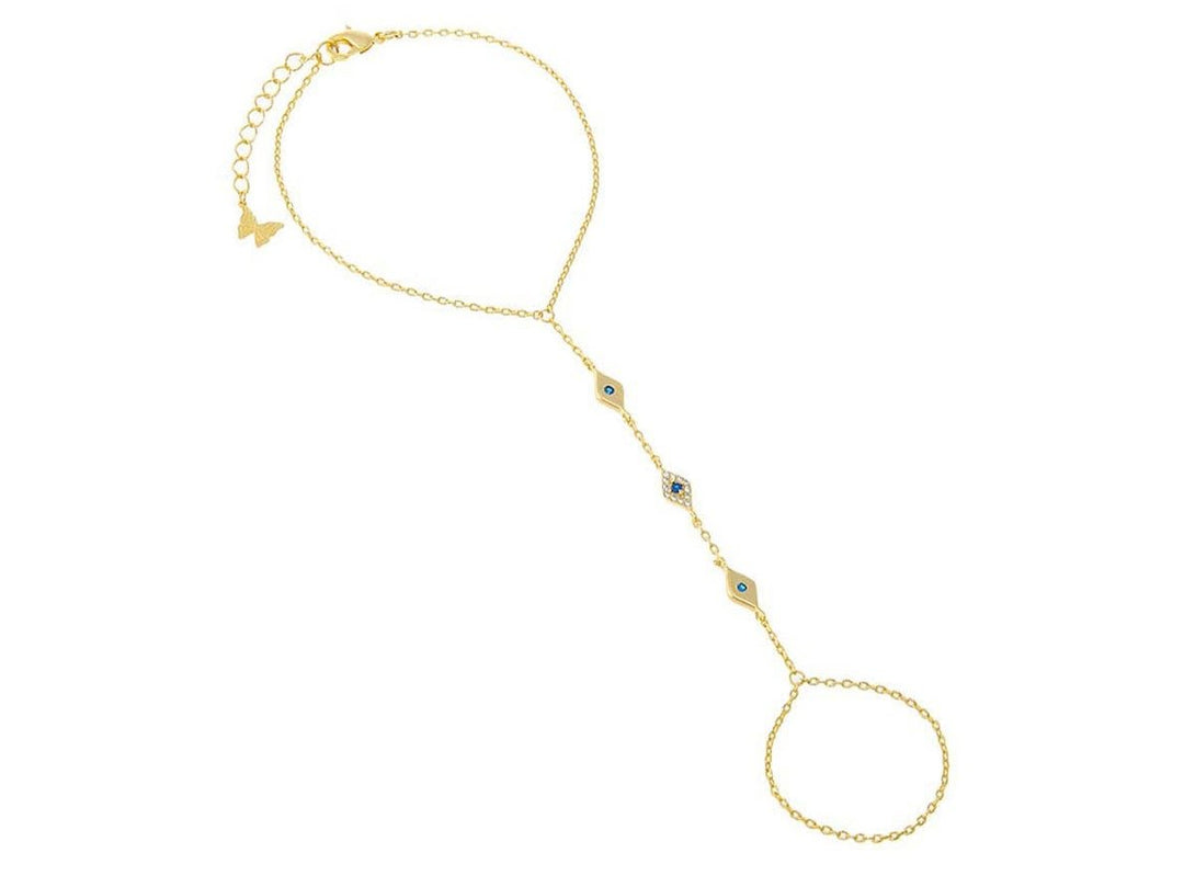 Gold Hand Chain Evil Eye Bracelet with CZs