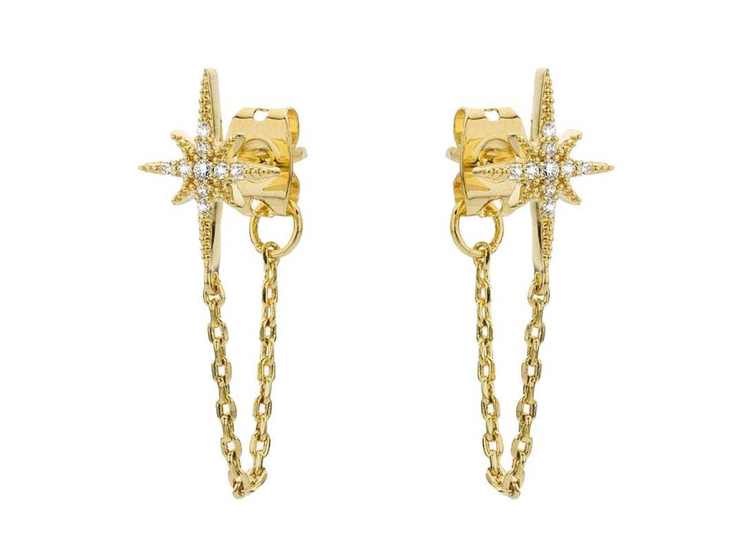 Starburst Earrings with Dangling Chains