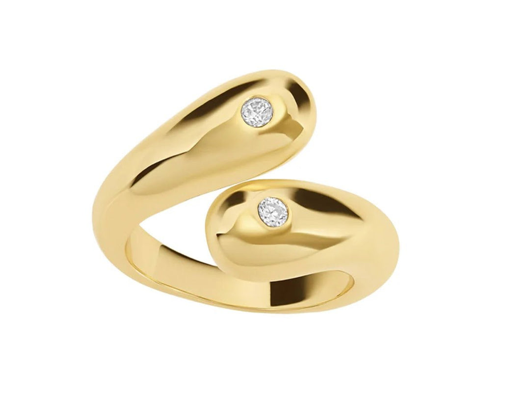Gold Bypass Ring with CZs