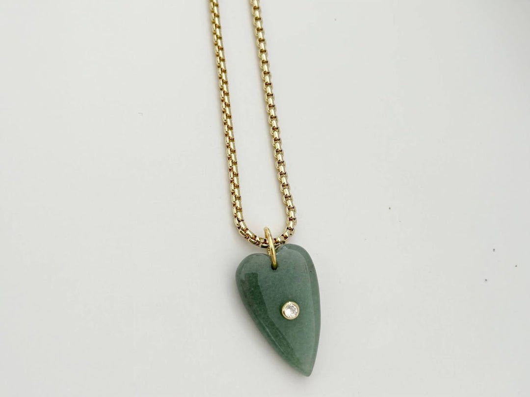 Green Aventurine Elongated Heart Charm Necklace
