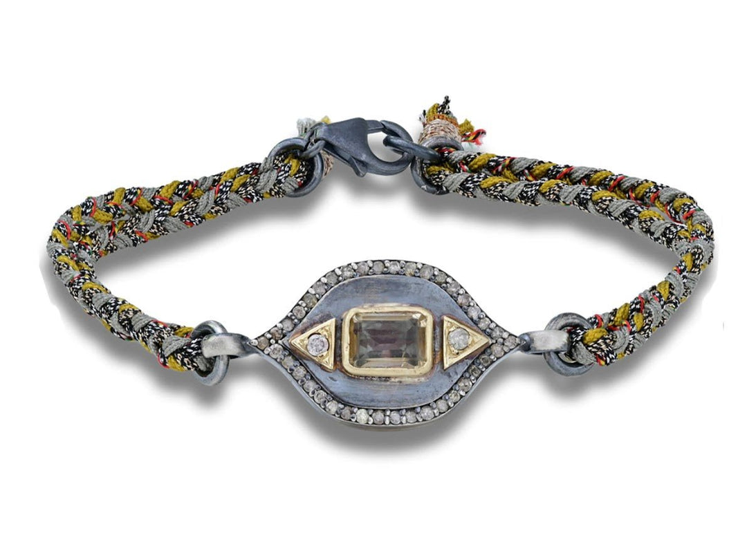 10k/SS Citrine and Diamonds Bracelet on Silk