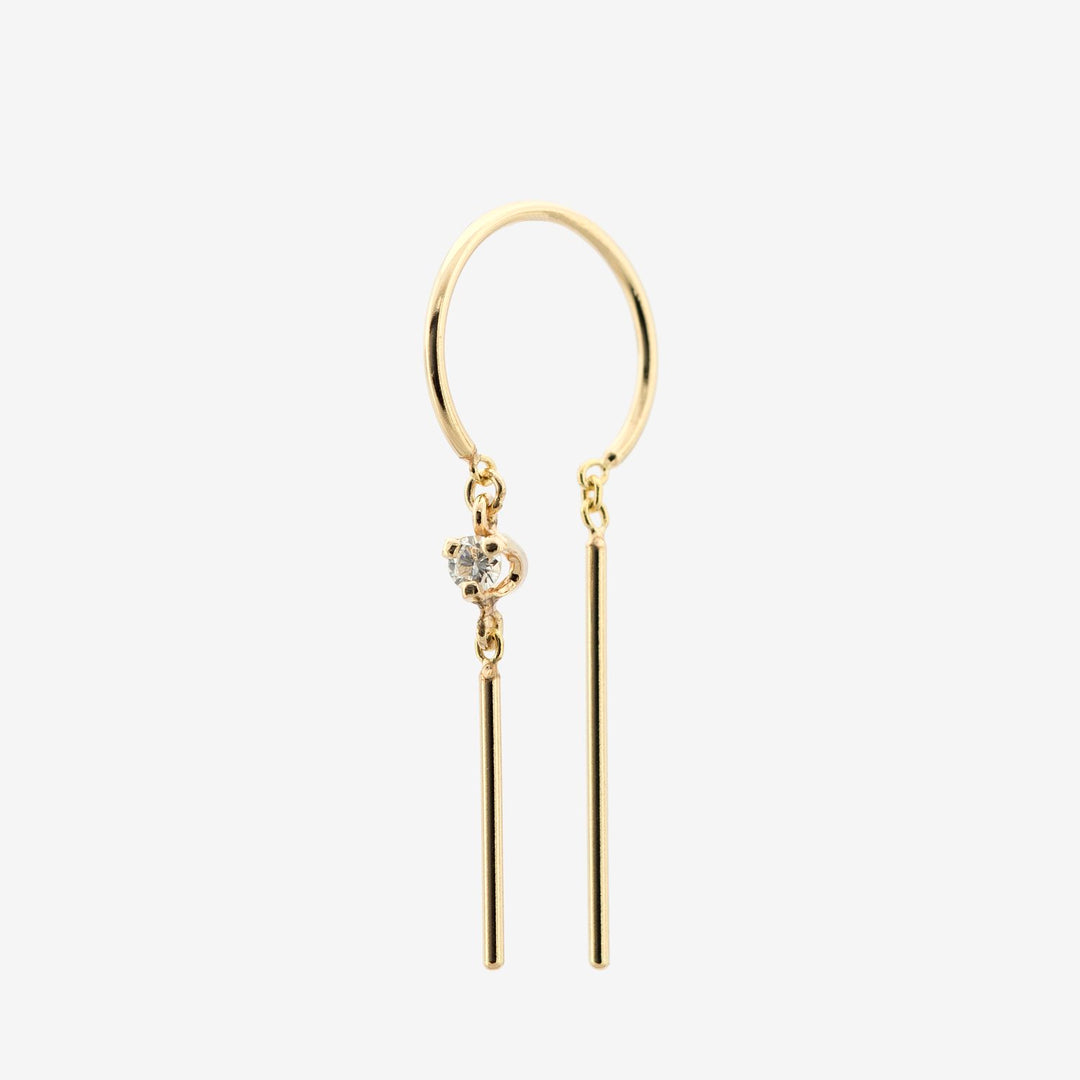 14k Threader-Style Dangling Hoop Earring with Diamond