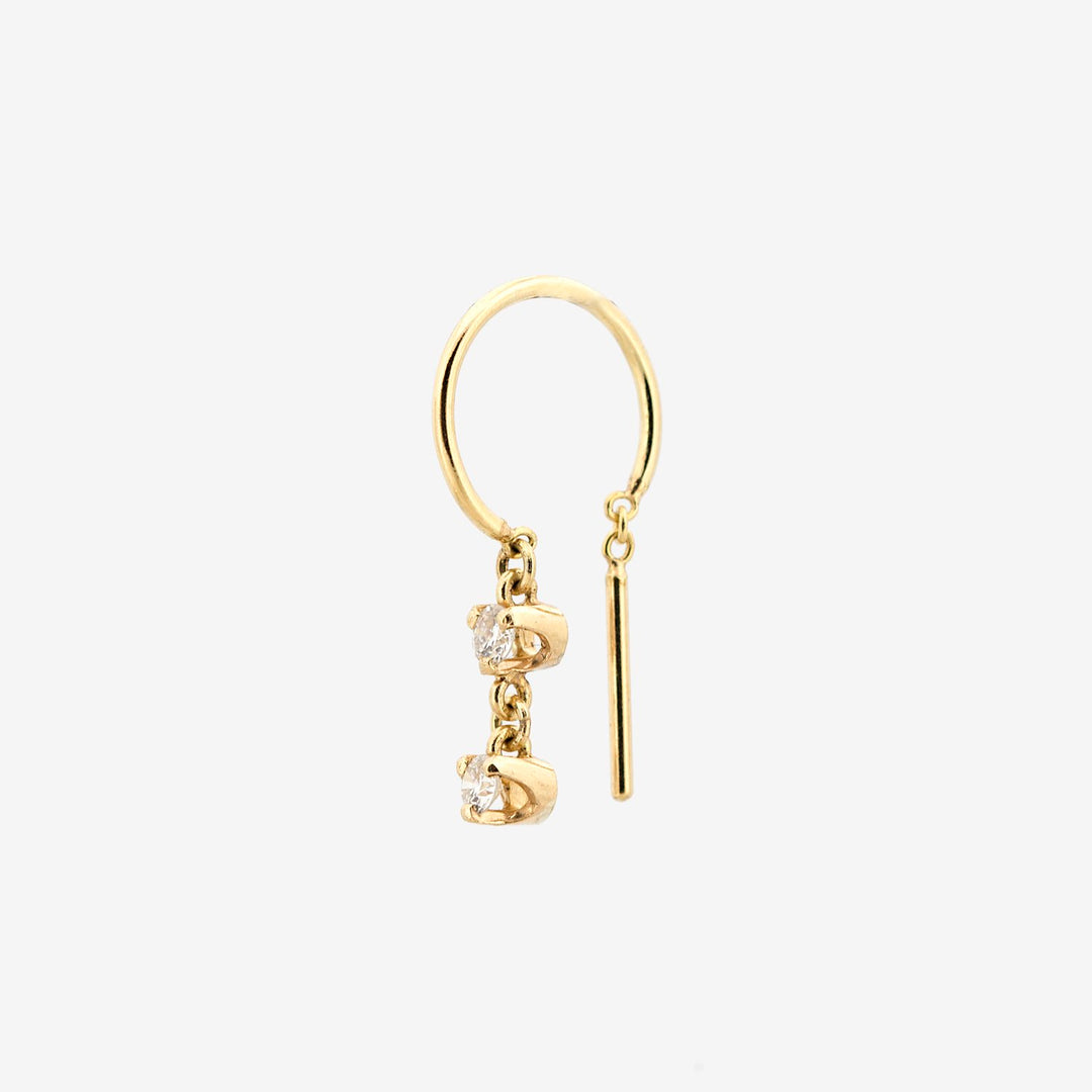 14k Small Threader-Style Dangling Hoop Earrings with 2 Diamonds