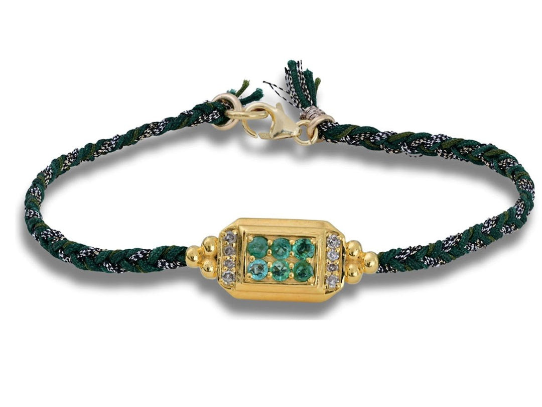 10k Emerald and Diamond Bracelet on Silk