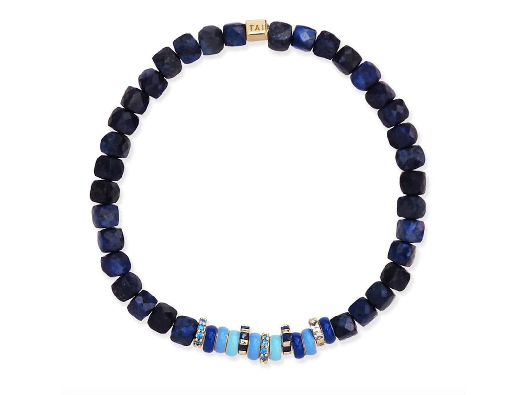 Lapis Bracelet with Enamel and CZ Roundels