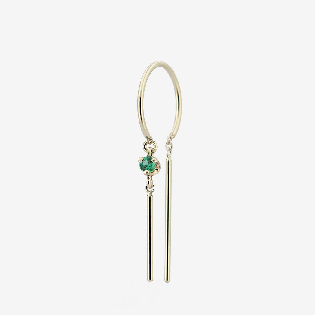 14k Threader-Style Dangling Hoop Earring with Emerald