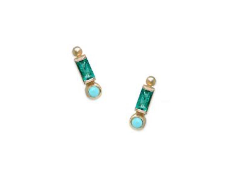 14k Emerald and Turquoise Drop Studs