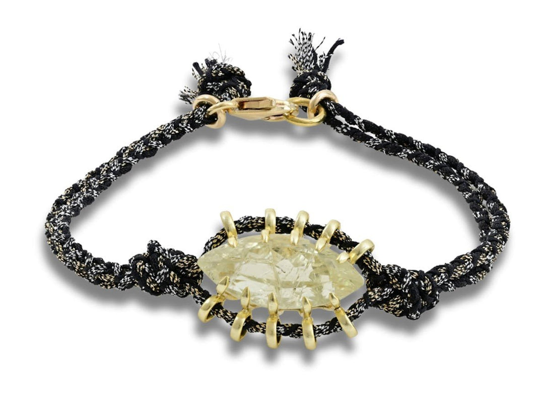 10K Yellow Aquamarine Evil Eye on Silk Bracelet