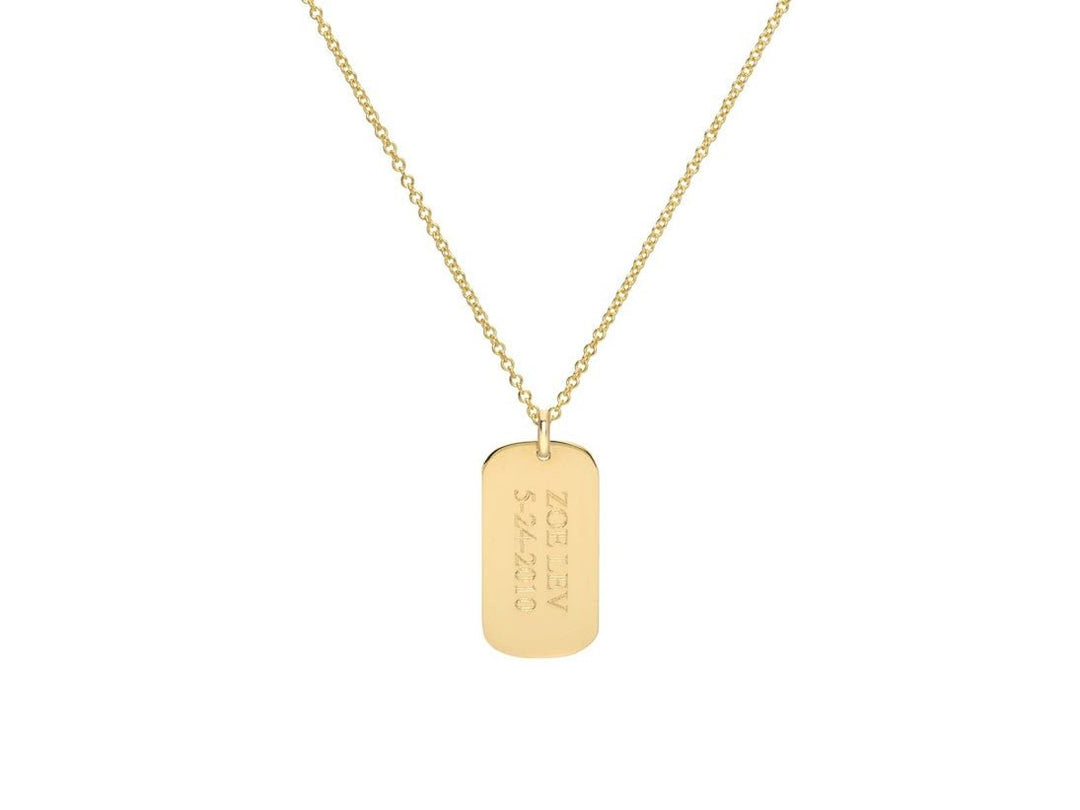 14k Gold Engraved Small Dog Tag Pendant Necklace