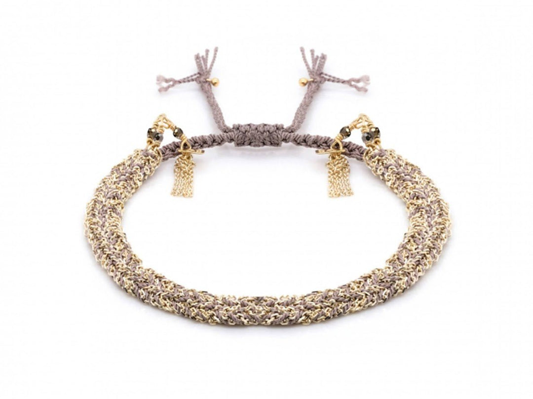 Gold Woven Chain on Braided Gray Silk Bracelet