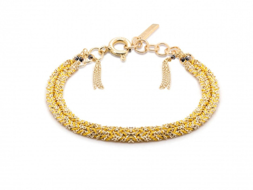 Gold Woven Chain on Braided Yellow Silk Bracelet