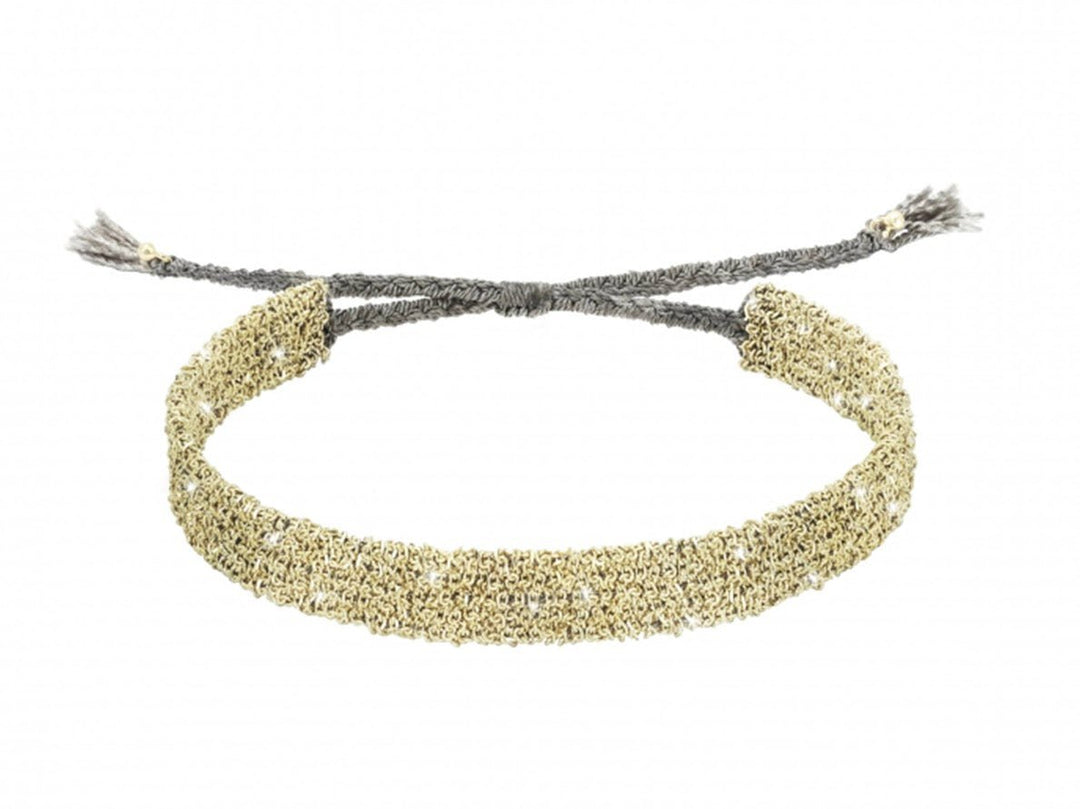 Narrow Gold Woven Chain on Braided Gray Silk Bracelet