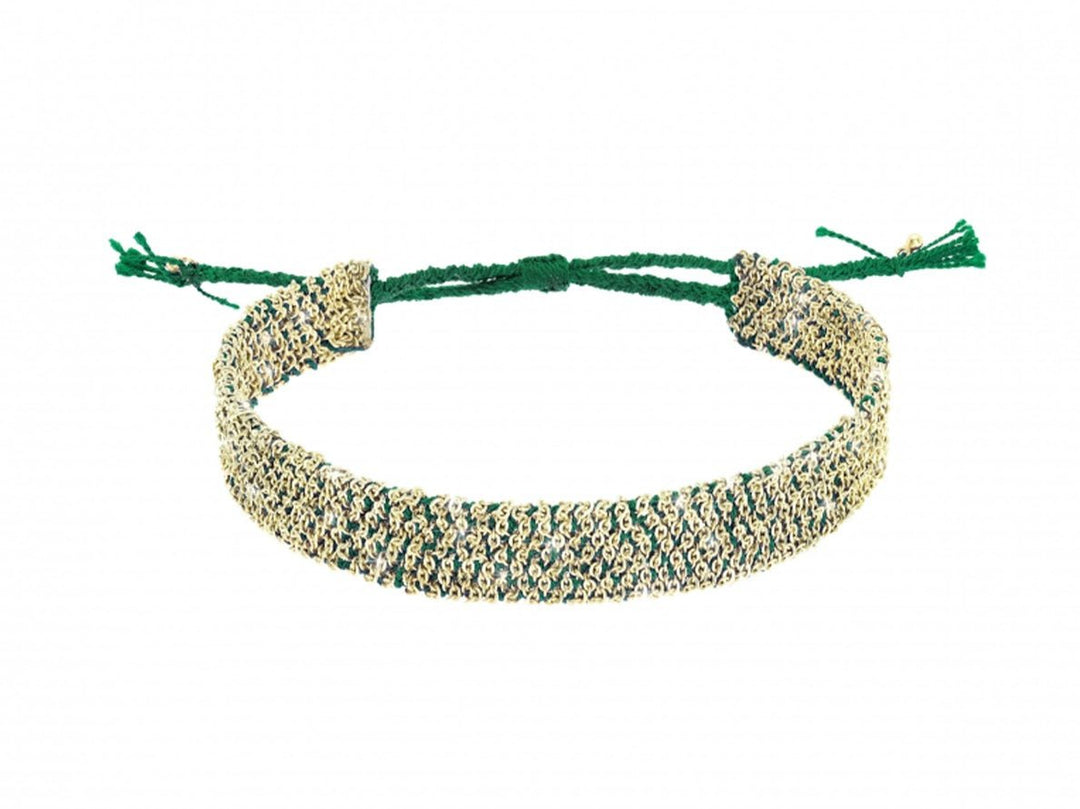 Gold Woven Chain on Green Silk Bracelet