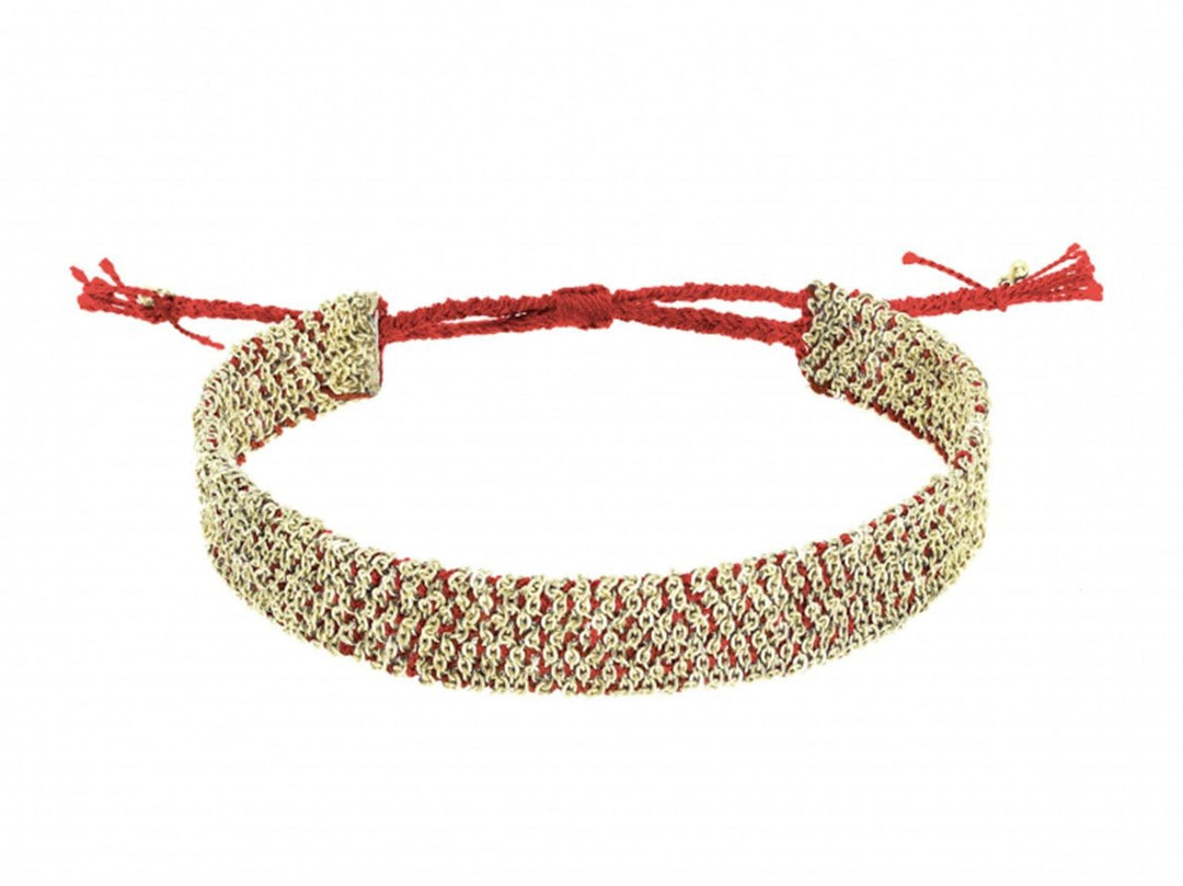 Gold Woven Chain on Red Silk Bracelet