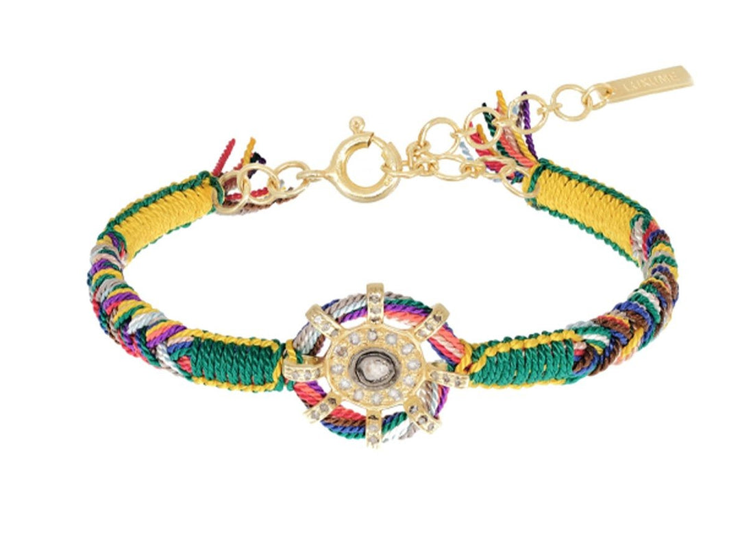 Green and Yellow Silk Bracelet with Diamonds