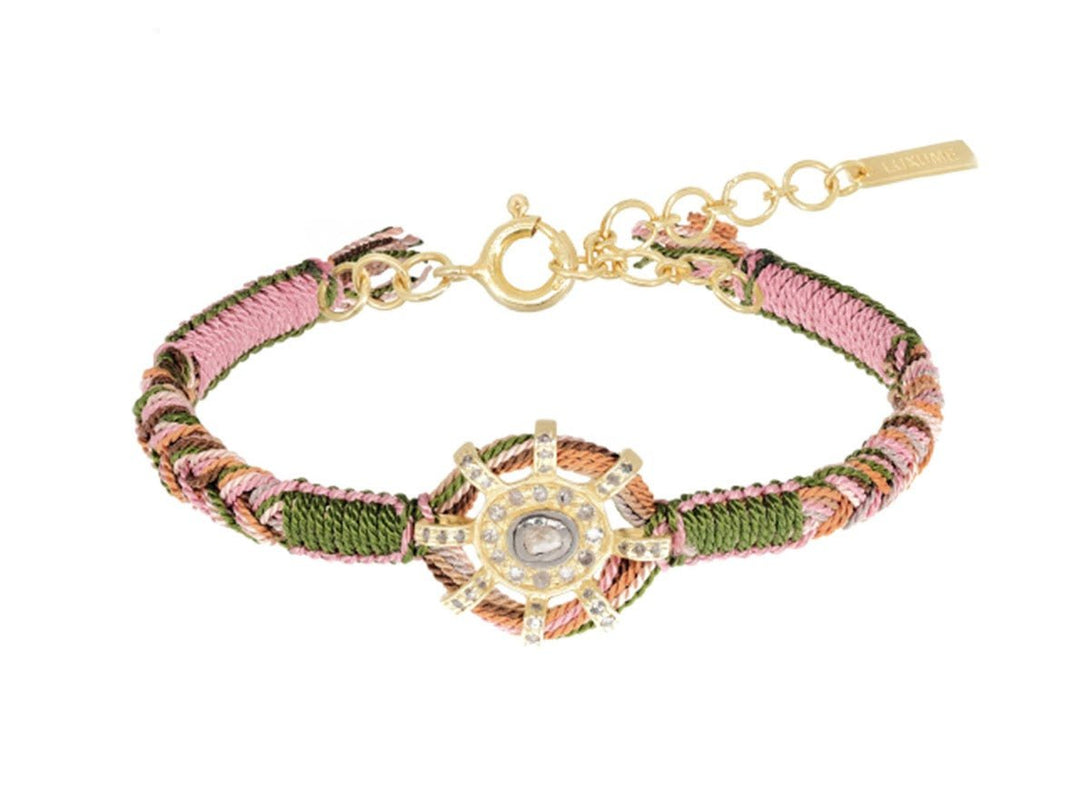 Pink and Green Silk Bracelet with Diamonds