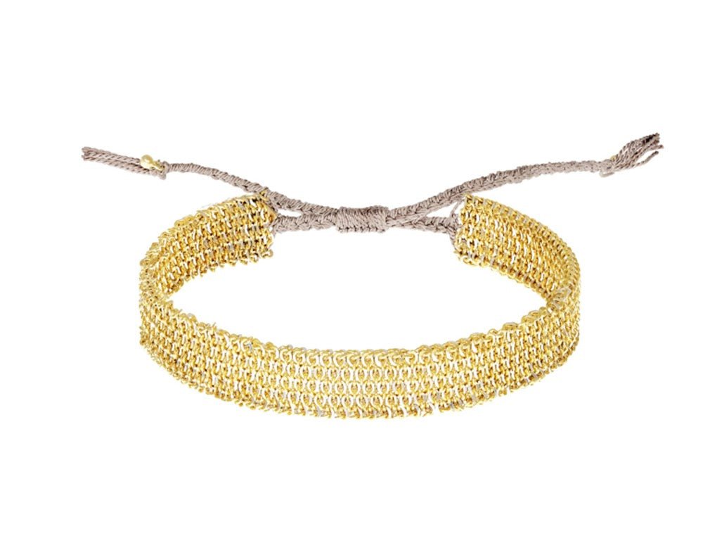 Gold Woven Chain Bracelet with Gray Silk Cord
