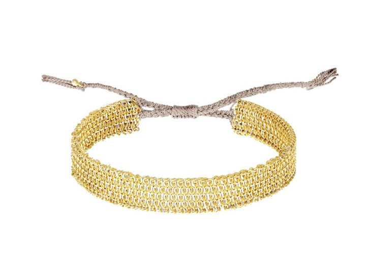 Gold Woven Chain Bracelet with Gray Silk Cord