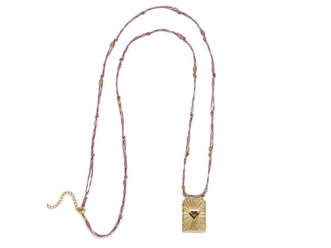 Heart Medallion on Pink Cord Necklace