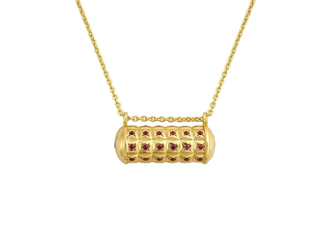 Column Pendant Necklace with Ruby CZs
