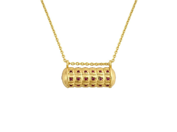 Column Pendant Necklace with Ruby CZs
