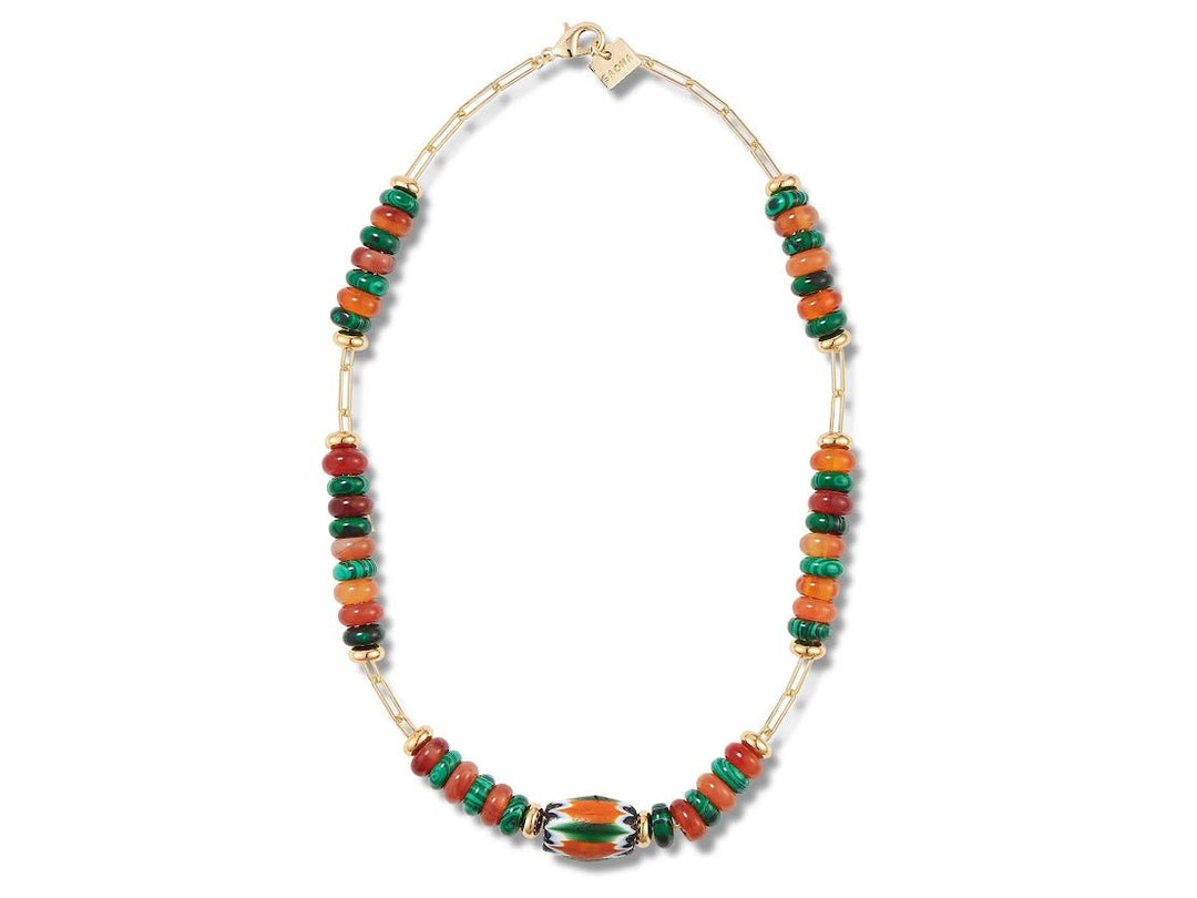 Multicolor Agate and Multicolor Fluted Bead Necklace.
