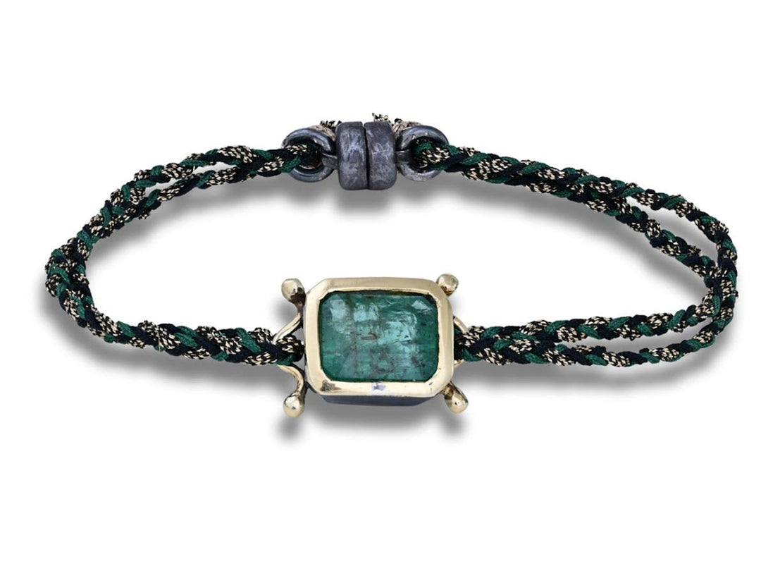 10k/SS Emerald Bracelet on Double Silk Cord