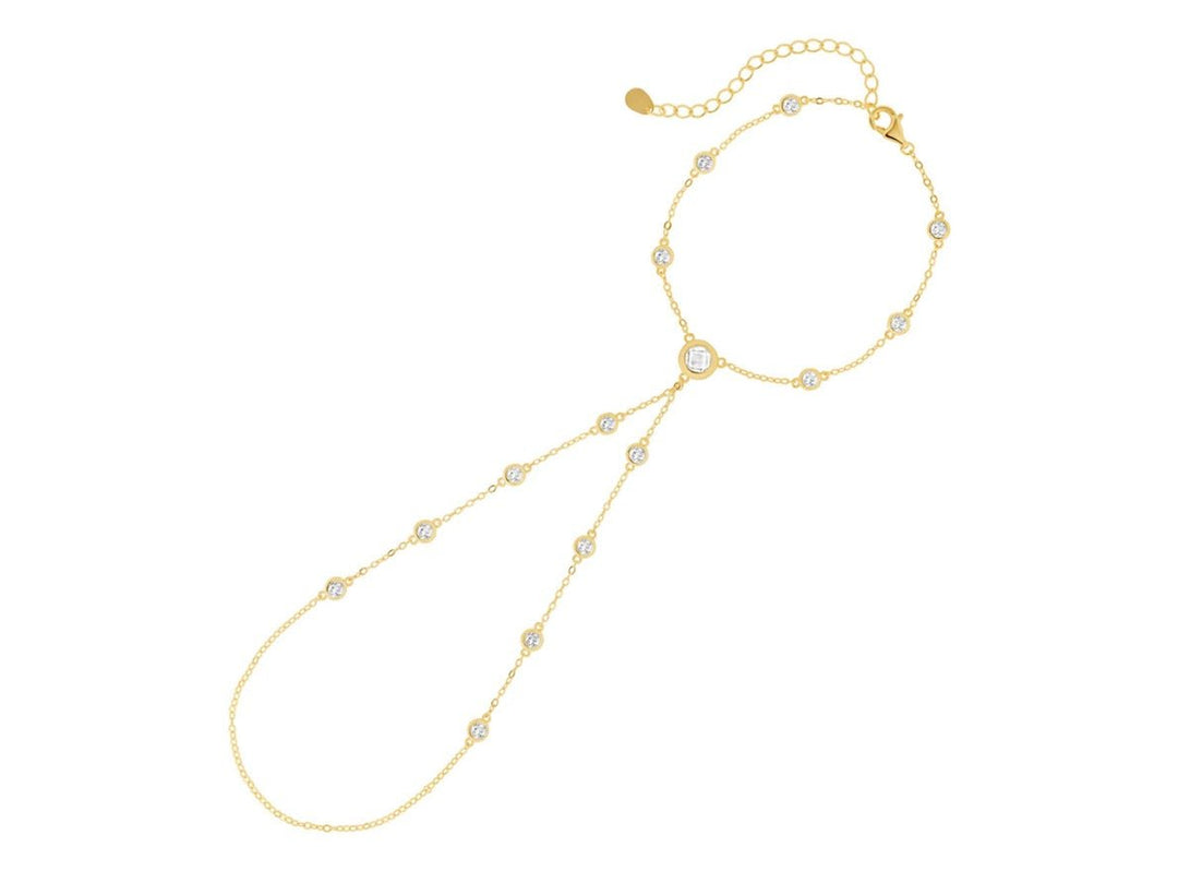 Gold Hand Chain Bracelet with CZs