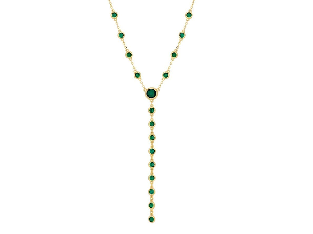 Gold Y Necklace with Green CZs