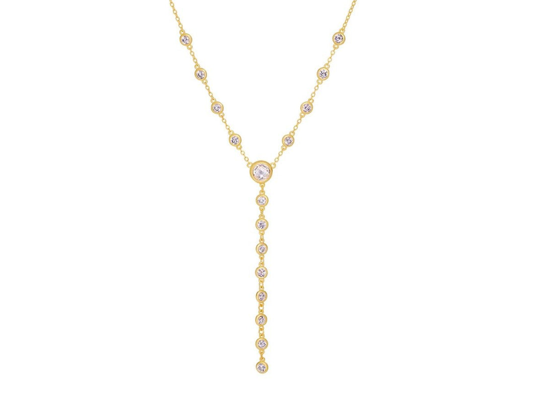 Gold Y Necklace with CZs