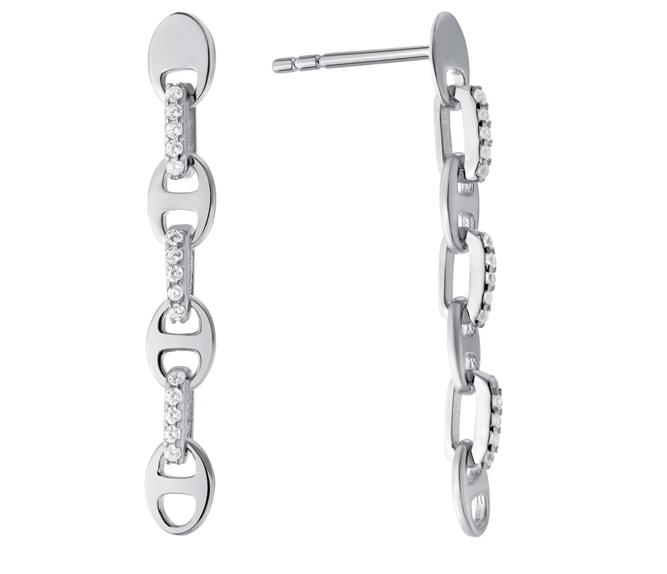 Silver Fancy Link Drop Earrings